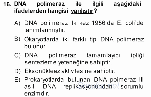 Temel Veteriner Genetik 2013 - 2014 Tek Ders Sınavı 16.Soru
