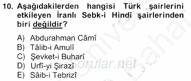 XVII. Yüzyıl Türk Edebiyatı 2012 - 2013 Ara Sınavı 10.Soru