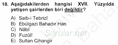 XVII. Yüzyıl Türk Edebiyatı 2012 - 2013 Ara Sınavı 18.Soru