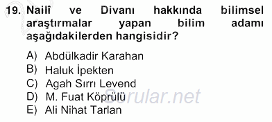 XVII. Yüzyıl Türk Edebiyatı 2012 - 2013 Ara Sınavı 19.Soru
