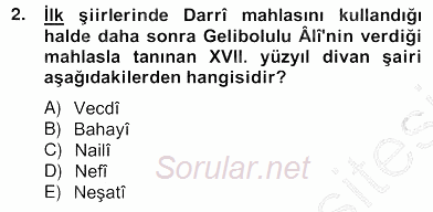 XVII. Yüzyıl Türk Edebiyatı 2012 - 2013 Ara Sınavı 2.Soru
