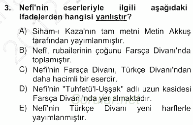 XVII. Yüzyıl Türk Edebiyatı 2012 - 2013 Ara Sınavı 3.Soru