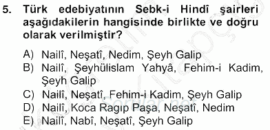 XVII. Yüzyıl Türk Edebiyatı 2012 - 2013 Ara Sınavı 5.Soru