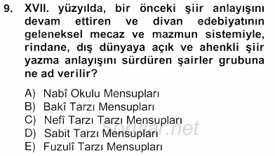 XVII. Yüzyıl Türk Edebiyatı 2012 - 2013 Ara Sınavı 9.Soru