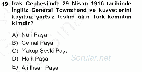 Osmanlı Tarihi (1876–1918) 2014 - 2015 Dönem Sonu Sınavı 19.Soru