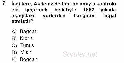Osmanlı Tarihi (1876–1918) 2014 - 2015 Dönem Sonu Sınavı 7.Soru