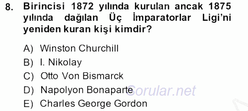 Osmanlı Tarihi (1876–1918) 2014 - 2015 Dönem Sonu Sınavı 8.Soru