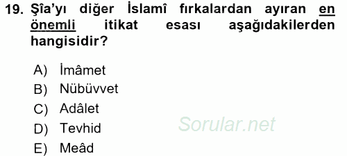 İslam Mezhepleri Tarihi 2016 - 2017 Ara Sınavı 19.Soru