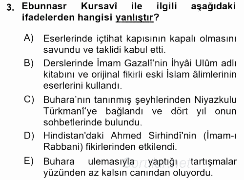 XIX. Yüzyıl Türk Dünyası 2015 - 2016 Ara Sınavı 3.Soru