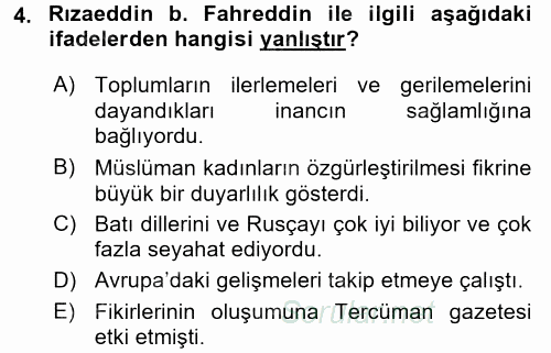 XIX. Yüzyıl Türk Dünyası 2015 - 2016 Ara Sınavı 4.Soru