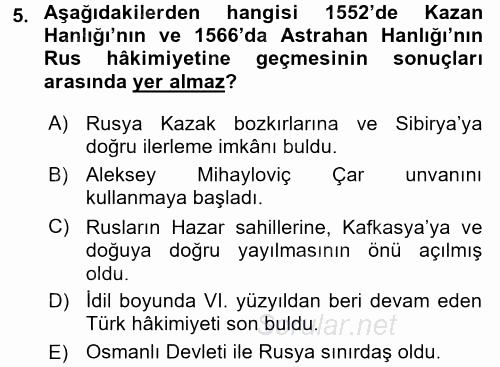 XIX. Yüzyıl Türk Dünyası 2015 - 2016 Ara Sınavı 5.Soru