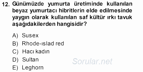 Temel Zootekni 2013 - 2014 Ara Sınavı 12.Soru