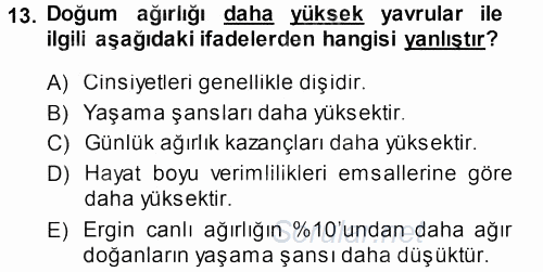Temel Zootekni 2013 - 2014 Ara Sınavı 13.Soru