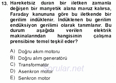 Elektrik Makinaları 2013 - 2014 Ara Sınavı 13.Soru