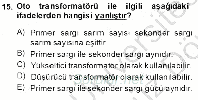 Elektrik Makinaları 2013 - 2014 Ara Sınavı 15.Soru