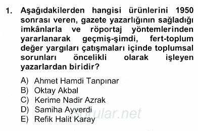 Çağdaş Türk Romanı 2012 - 2013 Ara Sınavı 1.Soru
