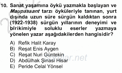 Çağdaş Türk Romanı 2012 - 2013 Ara Sınavı 10.Soru