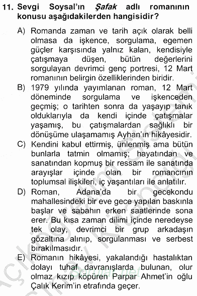 Çağdaş Türk Romanı 2012 - 2013 Ara Sınavı 11.Soru