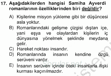 Çağdaş Türk Romanı 2012 - 2013 Ara Sınavı 17.Soru