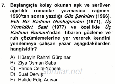 Çağdaş Türk Romanı 2012 - 2013 Ara Sınavı 7.Soru