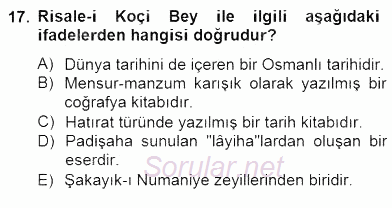XVII. Yüzyıl Türk Edebiyatı 2014 - 2015 Dönem Sonu Sınavı 17.Soru