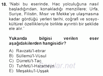 XVII. Yüzyıl Türk Edebiyatı 2014 - 2015 Dönem Sonu Sınavı 18.Soru
