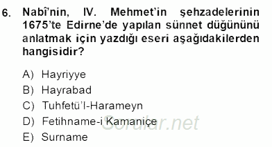XVII. Yüzyıl Türk Edebiyatı 2014 - 2015 Dönem Sonu Sınavı 6.Soru