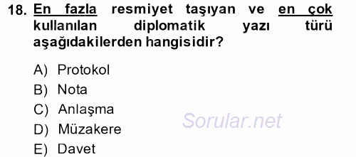Diplomasi Tarihi 2014 - 2015 Dönem Sonu Sınavı 18.Soru