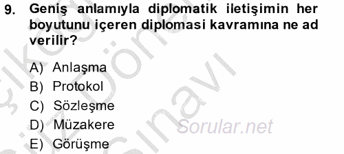 Diplomasi Tarihi 2014 - 2015 Dönem Sonu Sınavı 9.Soru