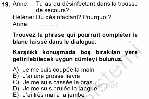 Fransızca 2 2014 - 2015 Ara Sınavı 19.Soru