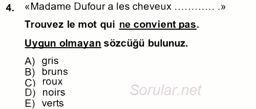 Fransızca 2 2014 - 2015 Ara Sınavı 4.Soru