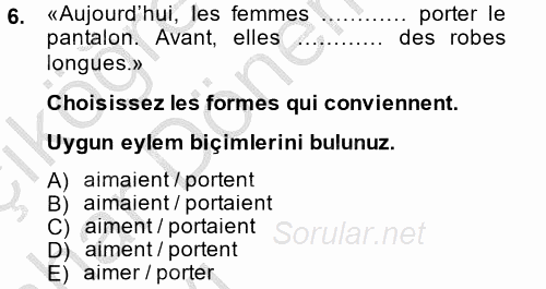 Fransızca 2 2014 - 2015 Ara Sınavı 6.Soru