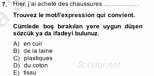 Fransızca 2 2014 - 2015 Ara Sınavı 7.Soru