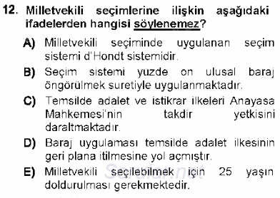 Türk Anayasa Hukuku 2012 - 2013 Dönem Sonu Sınavı 12.Soru