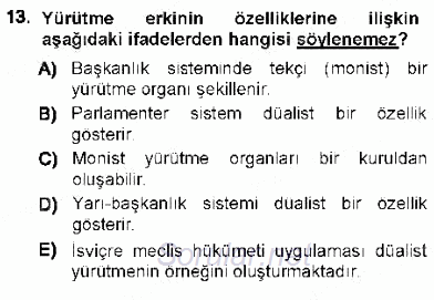 Türk Anayasa Hukuku 2012 - 2013 Dönem Sonu Sınavı 13.Soru