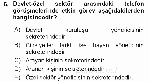 Yönetici Asistanlığı 2016 - 2017 Dönem Sonu Sınavı 6.Soru
