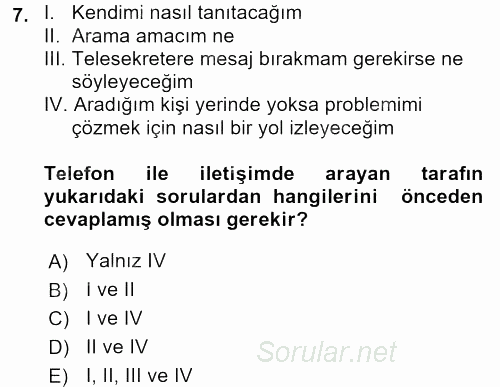 Yönetici Asistanlığı 2016 - 2017 Dönem Sonu Sınavı 7.Soru