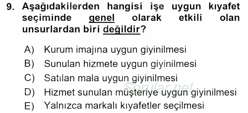 Yönetici Asistanlığı 2016 - 2017 Dönem Sonu Sınavı 9.Soru