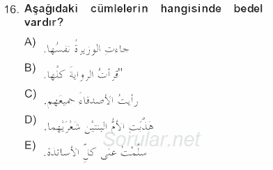 Arapça 4 2012 - 2013 Tek Ders Sınavı 16.Soru