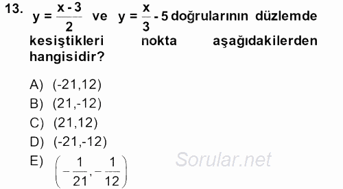 Genel Matematik 2014 - 2015 Ara Sınavı 13.Soru
