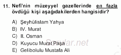 XVII. Yüzyıl Türk Edebiyatı 2013 - 2014 Ara Sınavı 11.Soru