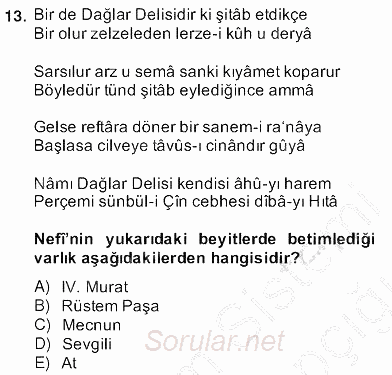 XVII. Yüzyıl Türk Edebiyatı 2013 - 2014 Ara Sınavı 13.Soru