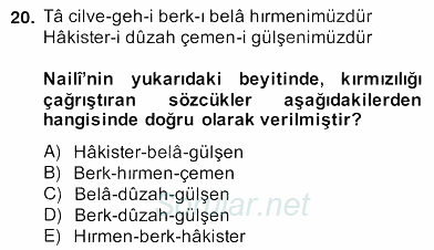 XVII. Yüzyıl Türk Edebiyatı 2013 - 2014 Ara Sınavı 20.Soru