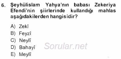 XVII. Yüzyıl Türk Edebiyatı 2013 - 2014 Ara Sınavı 6.Soru