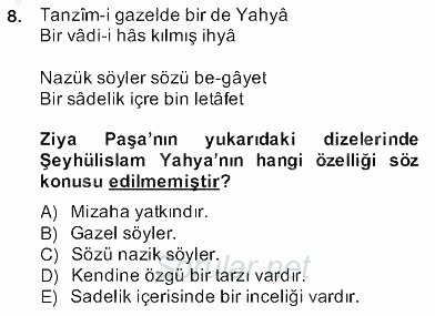 XVII. Yüzyıl Türk Edebiyatı 2013 - 2014 Ara Sınavı 8.Soru