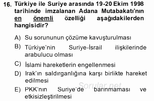 Türk Dış Politikası 2 2013 - 2014 Ara Sınavı 16.Soru