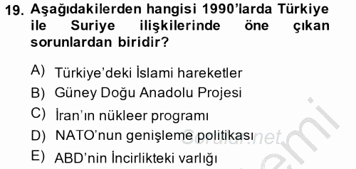 Türk Dış Politikası 2 2013 - 2014 Ara Sınavı 19.Soru