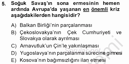 Türk Dış Politikası 2 2013 - 2014 Ara Sınavı 5.Soru
