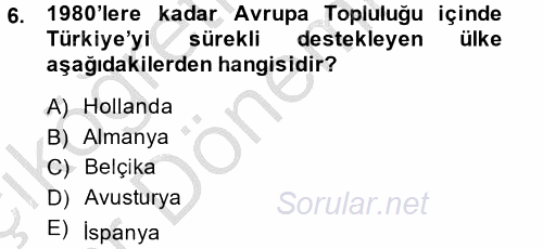 Türk Dış Politikası 2 2013 - 2014 Ara Sınavı 6.Soru