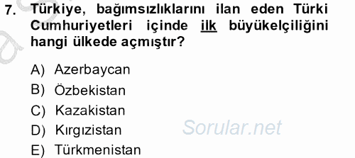 Türk Dış Politikası 2 2013 - 2014 Ara Sınavı 7.Soru